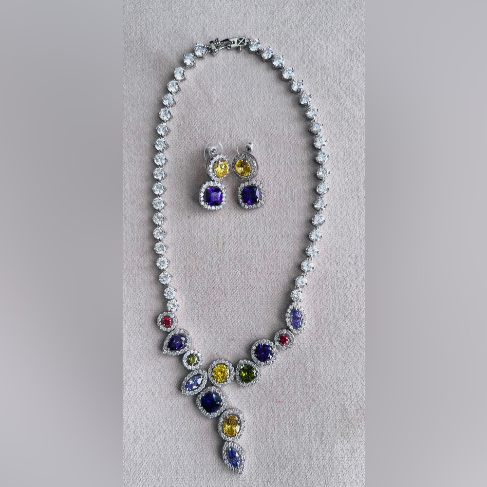 Silver and Multi gemstones Necklace Set